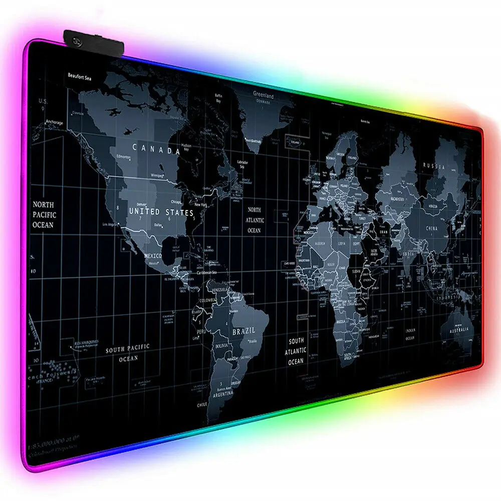 RGB игровой коврик для мыши геймерский компьютерный светодиодный usb-коврик с большой картой мира коврик для мыши цветной нескользящий Настольный коврик для мыши