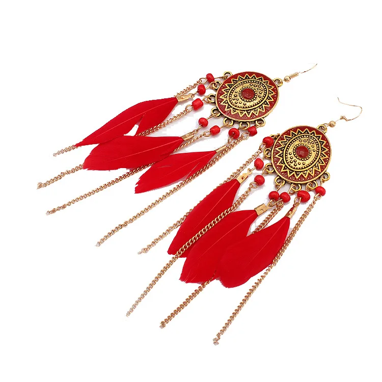 

2020Vintage Earrings Fashion Feather Tassel Earrings Long Bohemian Ethnic Style Jewelry Earrings Dangle Tassel Earrings