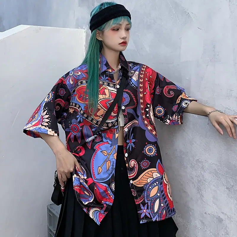 Цветочная женская блузка NiceMix хлопковая Повседневная винтажная рубашка с