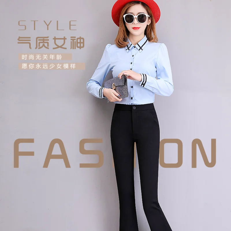 

Fashion High Waist Stretch Flared Pant 2021 Early Autumn Women's Clothing New Retro Slim Thin Lace Splicing All-match Woman Pant