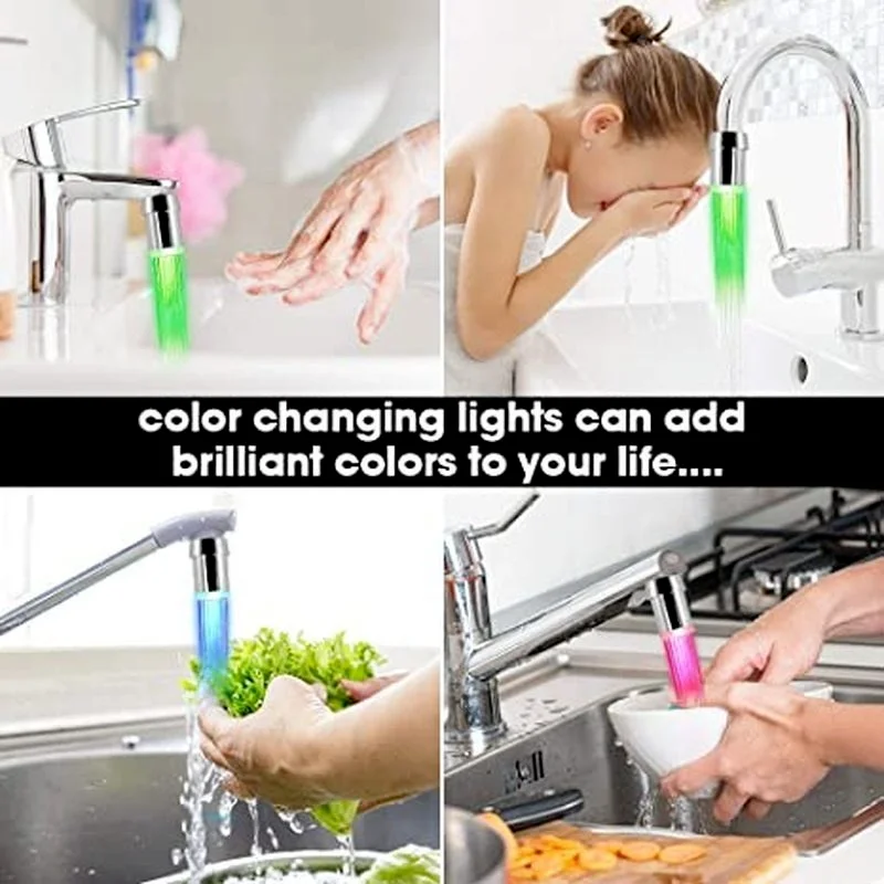 

LED Water Faucet Light 7 Color Changing Kitchen Temperature Sensor LED Light Water Faucet Head Replacement for Kitchen Bathroom