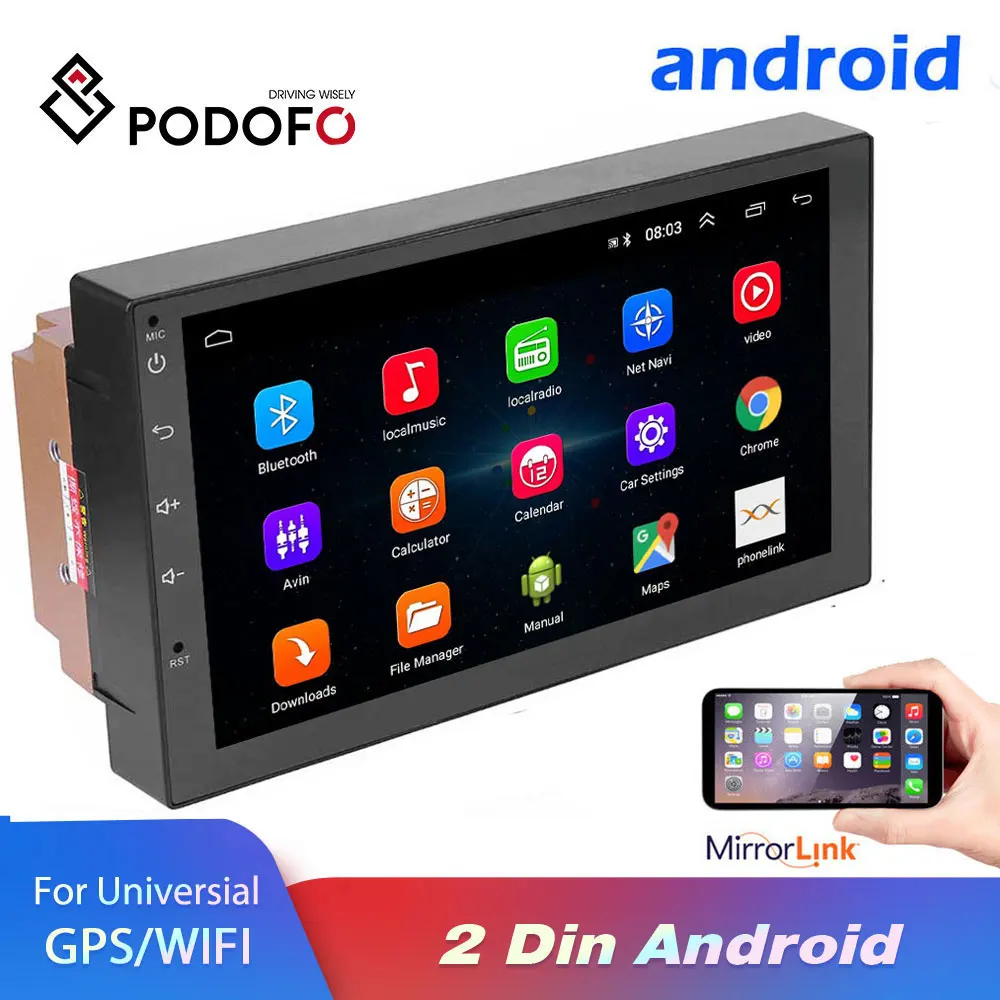 Podofo Android 2 Din Автомобильный Радио Мультимедиа Видео плеер Универсальный Авто Стерео gps карта для Volkswagen Nissan hyundai Kia toyota