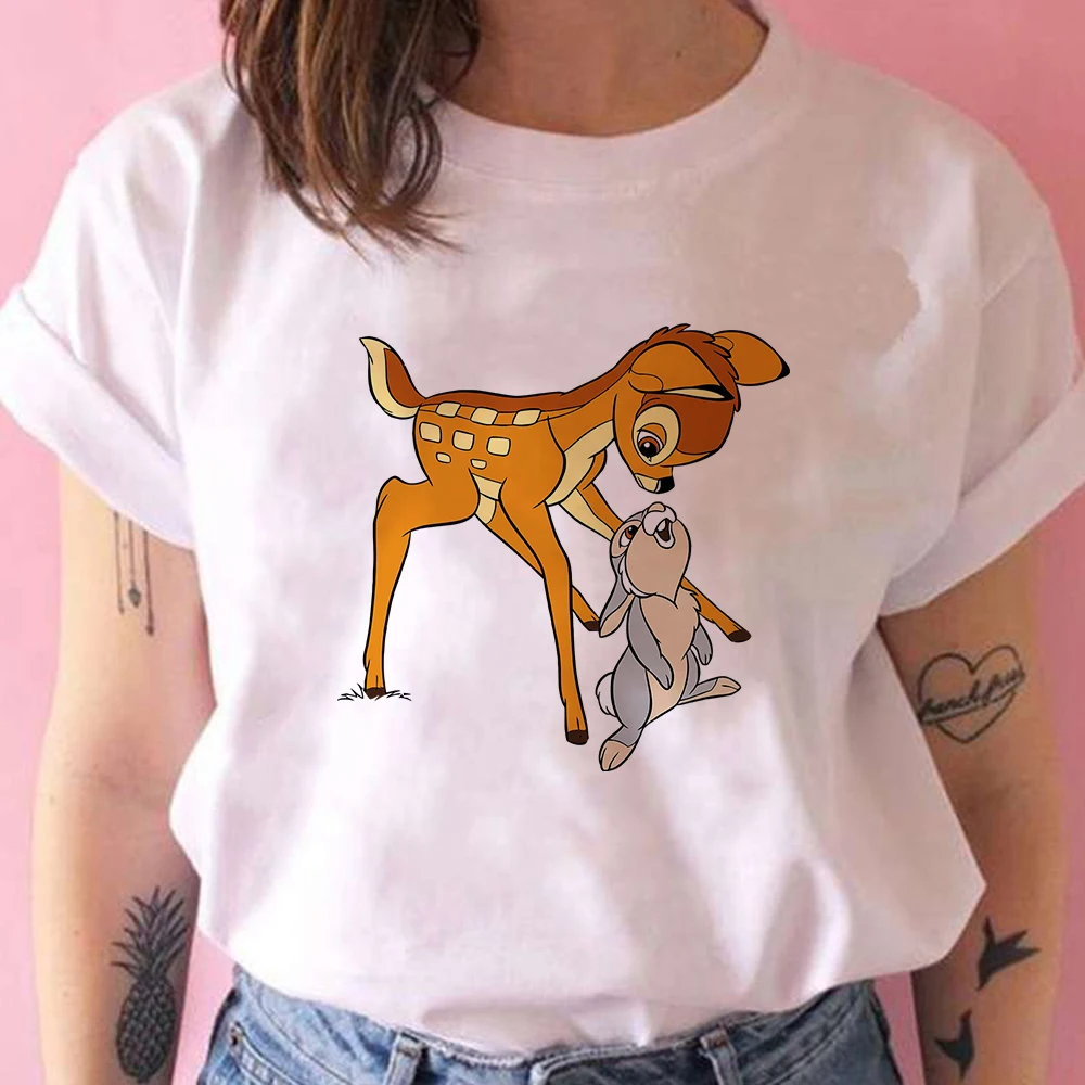 

Disney Bambi Women T Shirts Urbano O-Neck Printing Short Sleeve Woman Little Flower T-shirt Cute Best Friends Tshirt