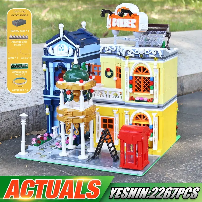 

City Creative 16031 2267pcs MOC Street view Building Blocks The Barber Shop In Town With Led Light Model Assembly Brick Toy Kids