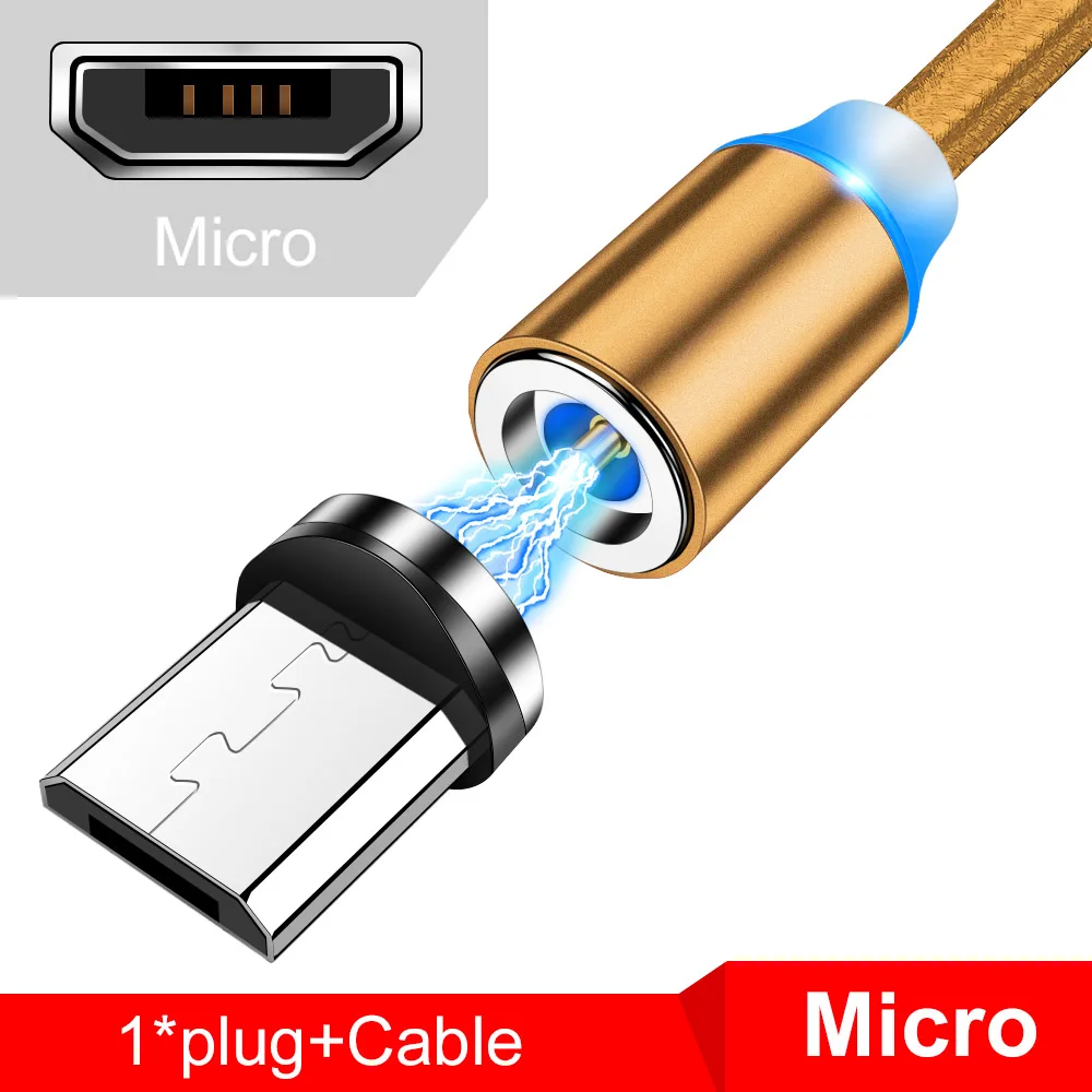 Магнитный usb-кабель Tisluo/Micro USB/type-C для iPhone X Xs Max светодиодный 1 м магнитное зарядное устройство для samsung s10 Xiaomi Pocophone USB C - Цвет: Micro usb Gold