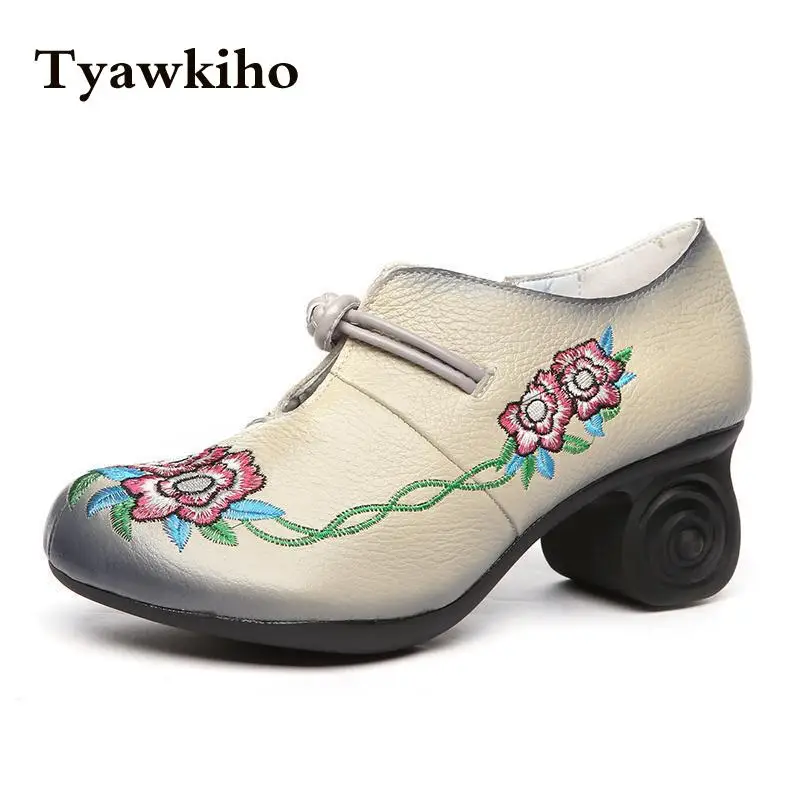 Женские туфли лодочки Tyawkiho с вышивкой серые женские на высоком каблуке 6 см