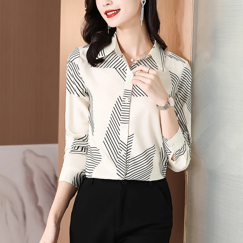 

Шелковые атласные свободные женские рубашки, новые модные блузки, повседневные блузки с длинным рукавом, рубашки-поло, весенняя одежда