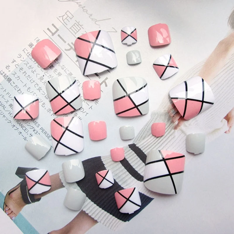 

24Pcs Foot False Nail Tips Cute Fake Toes Nails Toe Art Tool Women Summer Gift