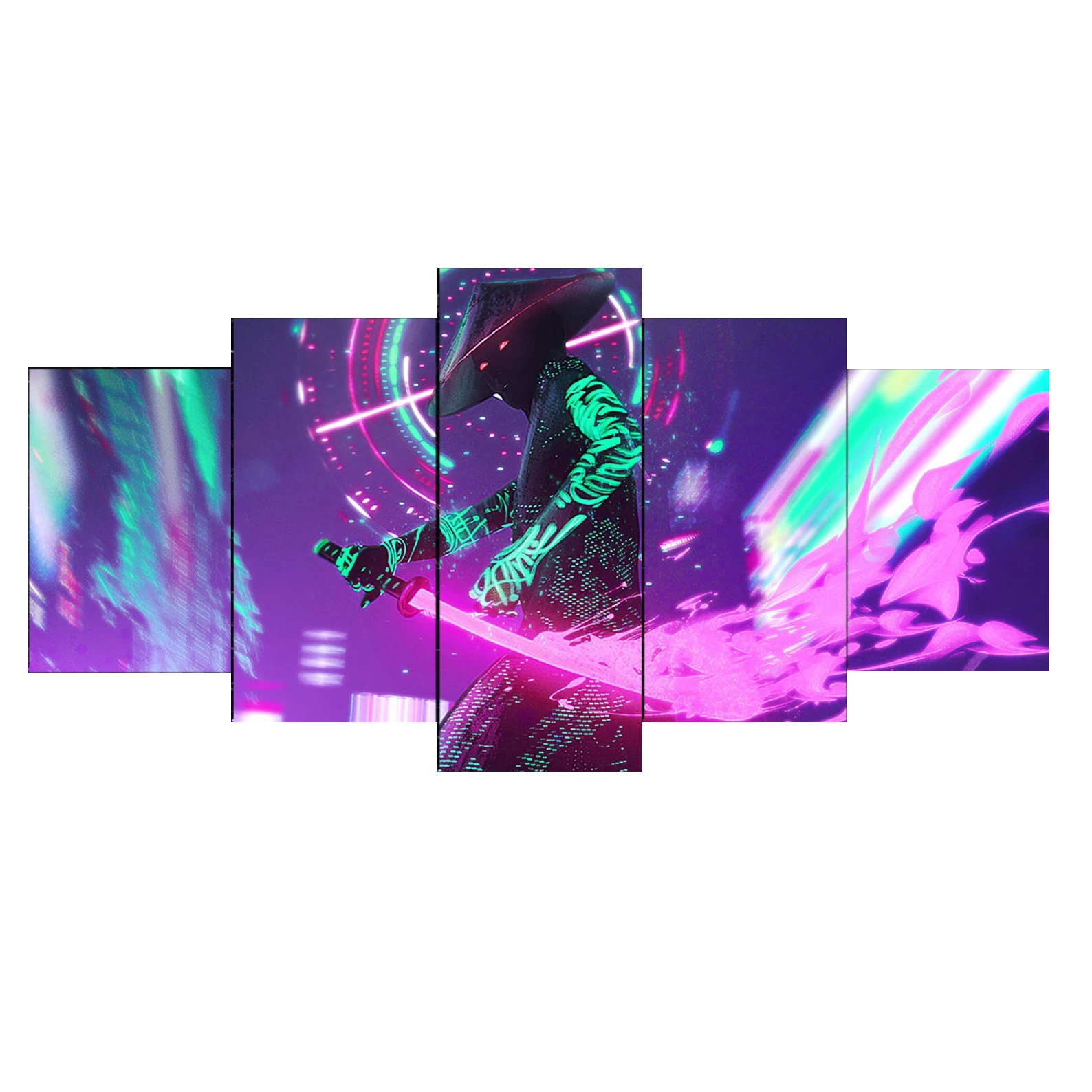 

5 Piece Wall Art Canvas Anime Manga Picture Retrowave Samurai Figure Posters Modern Home Bedroom Teenager Oil Framework Modular