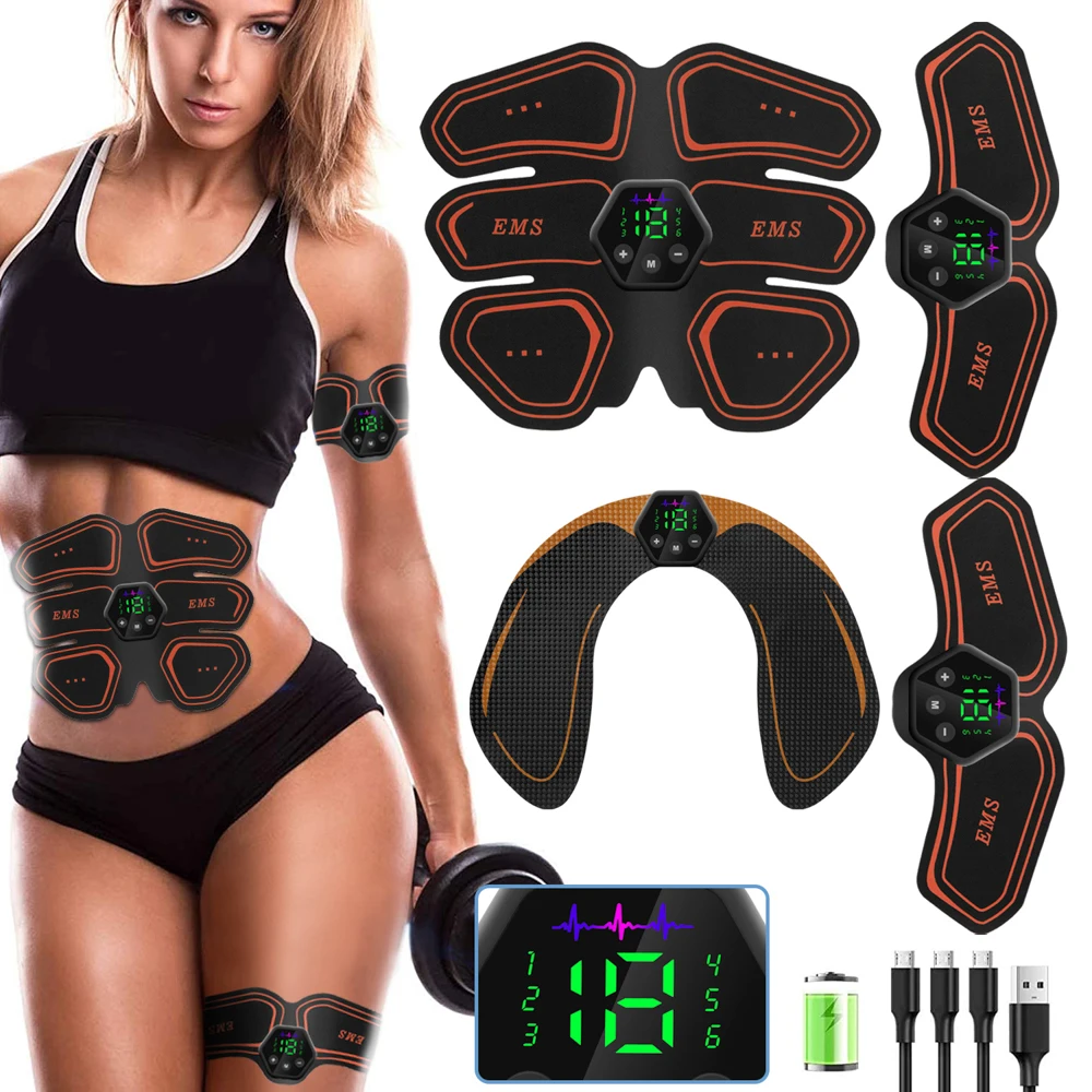 

USB/Battery Muscle Stimulator EMS Abdominal Hip Trainer LCD Display Toner Abs FitnessTraining Home Gym Weight Loss Body Slimming