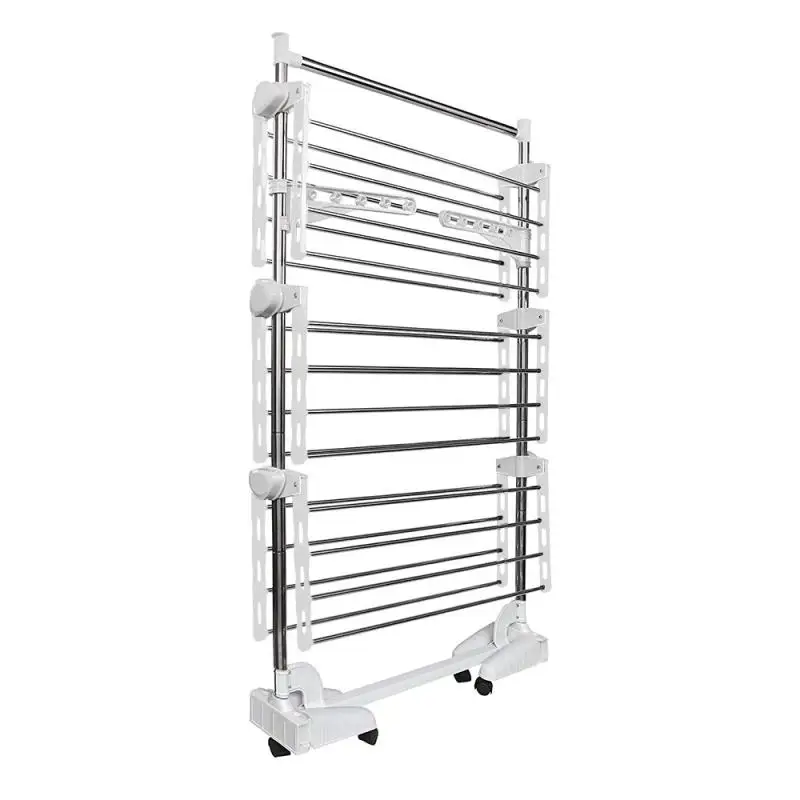 

3 Tiers Telescopic Rolling Clothing Garment Clothes Stainless Laundry Rack Hanging Drying Folding Hanger Movable Drying Hanger
