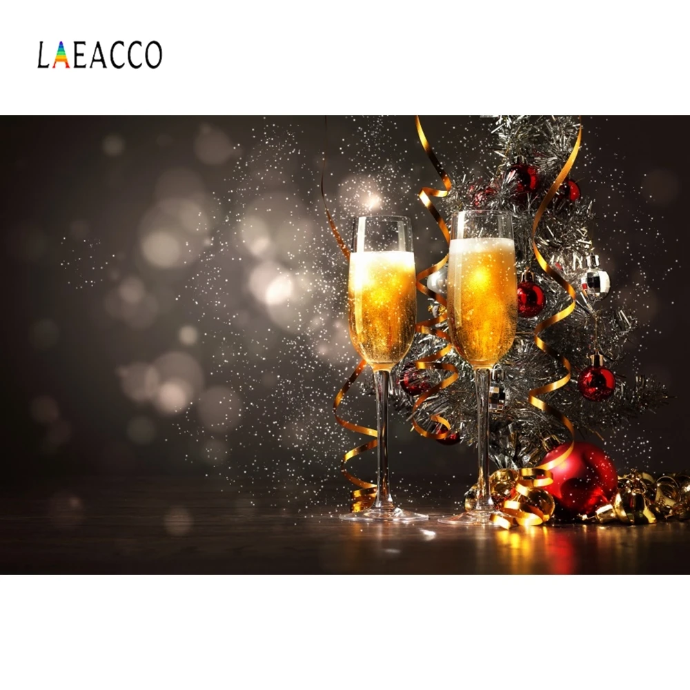 Laeacco Wine Glasses Clock Light Bokeh New Year Party Photography Backgrounds Customized Photographic Backdrop For Photo Studio |