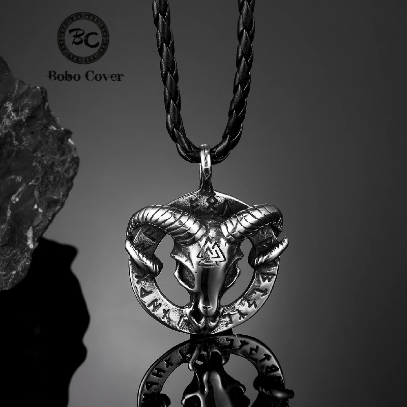 Ожерелье мужское из титановой стали норвежский кулон с головой козы викинговые