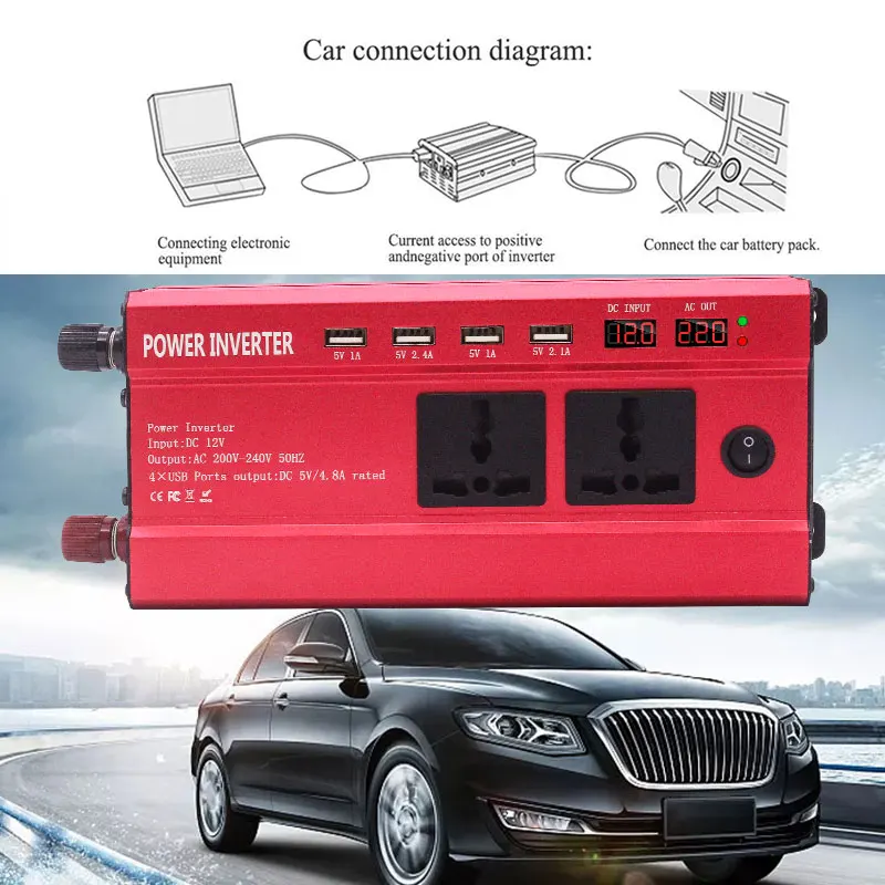 

Premium Power Inverter Car Transformer 4 USB DC 12V To AC 220V Portable Gold Car Inverter Car Power Inverter Electronic
