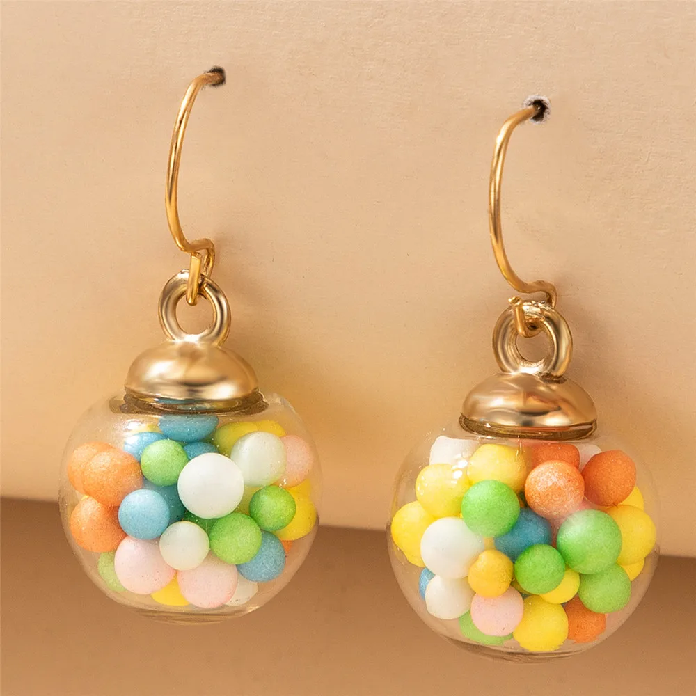 

New Sweet Colorful Candy Bubble Glass Ball Drop Earrings For Women Small Fresh Girly Heart Jewelry Серьги 2020 Тренд