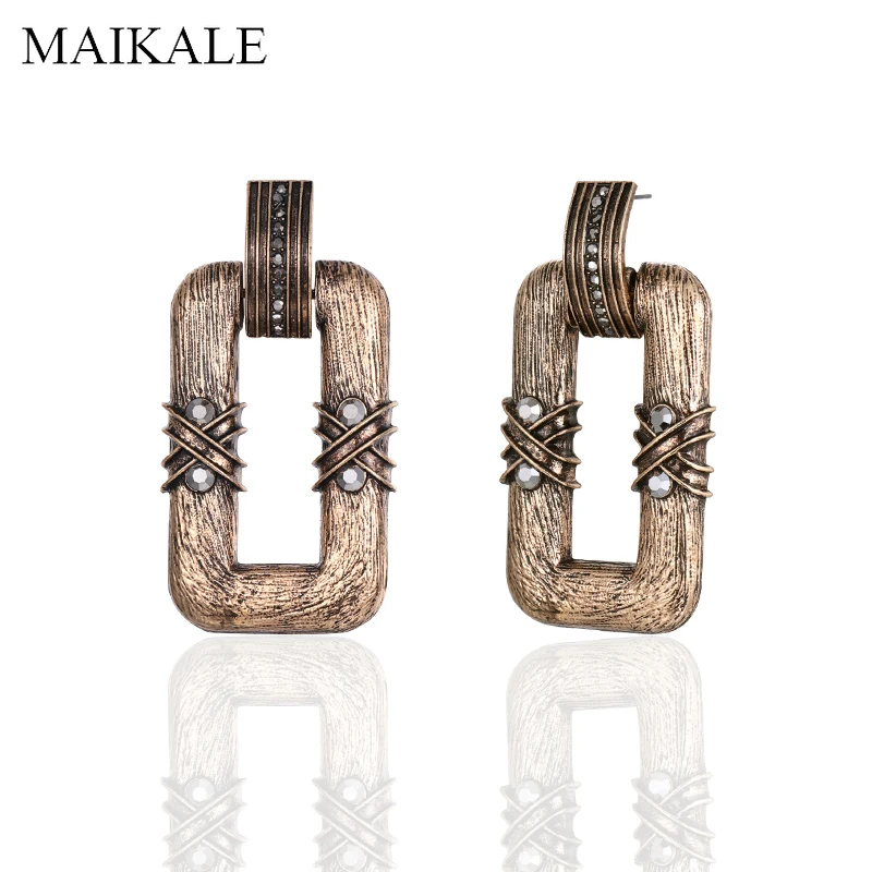 

MAIKALE Vintage Dangle Alloy Square Drop Earrings for Women Hanging Rhinestone Earrings Exaggeration Jewelry Creativity Gifts