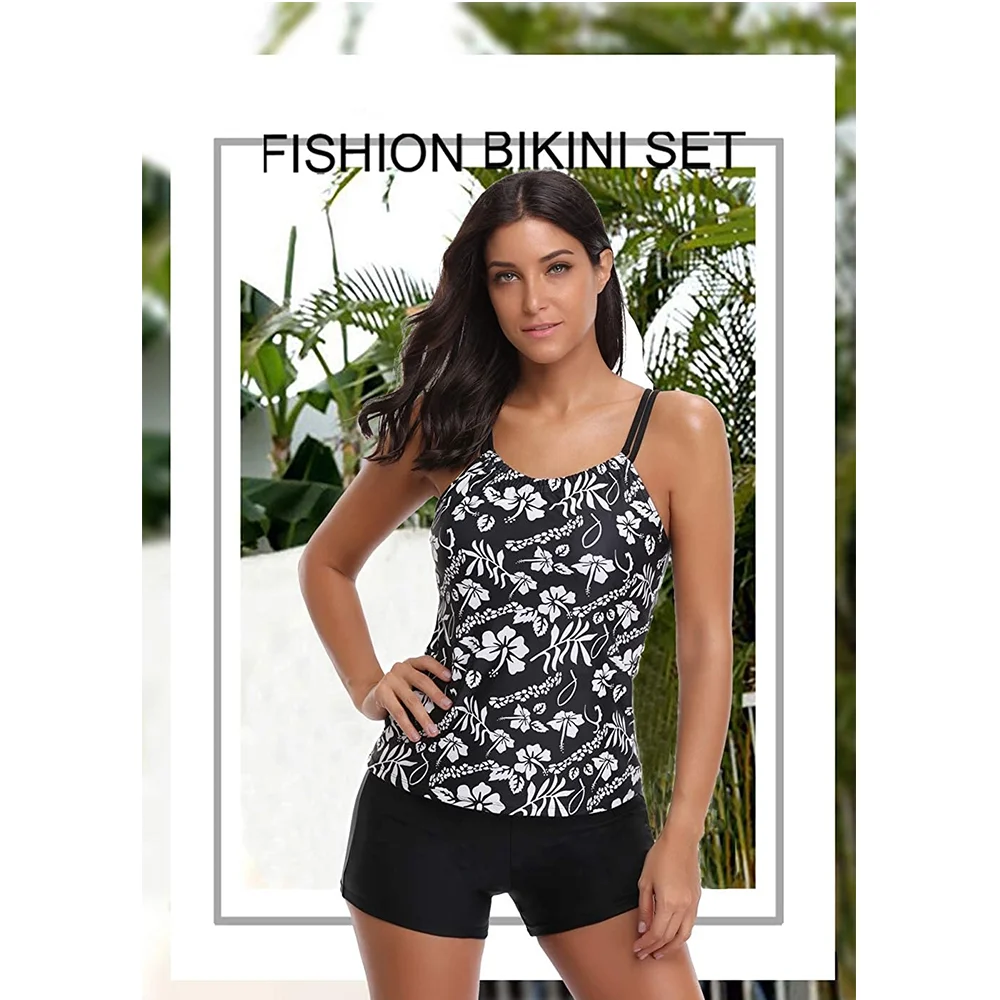 

AYEEBOOY Women's Plus Size Floral Halter Tankini Set with Boyshort High Waist Swimsuit Bikini