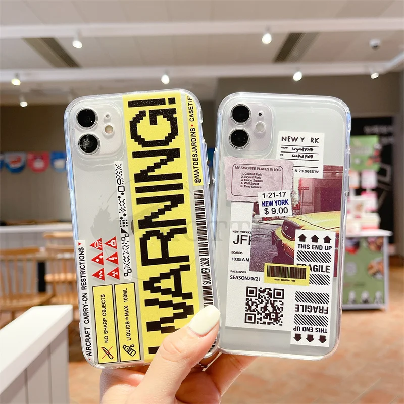 

Luxury Brand Warning Label Fragile Phone Casing for IPhone 13 Mini 12 Case 11 Pro Max X 6 6s 7 8 Plus XS Max XR Case Cover
