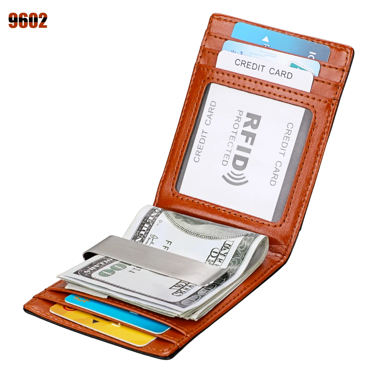 9602 Зажим для денег роскошный из натуральной кожи тонкий короткий RFID милый тонкий передний карман мужской кошелек для кредитных карт кошелек для мужчин и женщин - Цвет: 9602