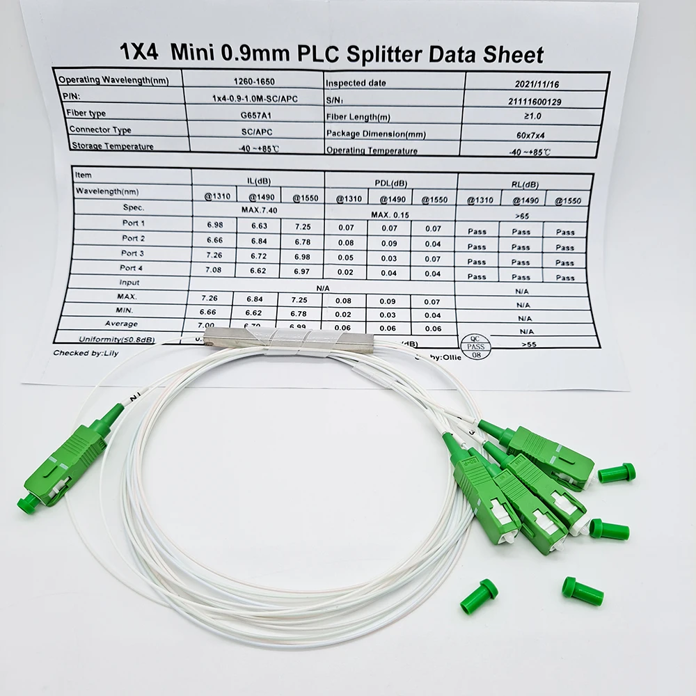 Оптоволоконный сплиттер 1x2 1X4 1X8 1X16 PLC SC/APC одномодовый 0 9 мм G657A1 LSZH 1 м ПВХ