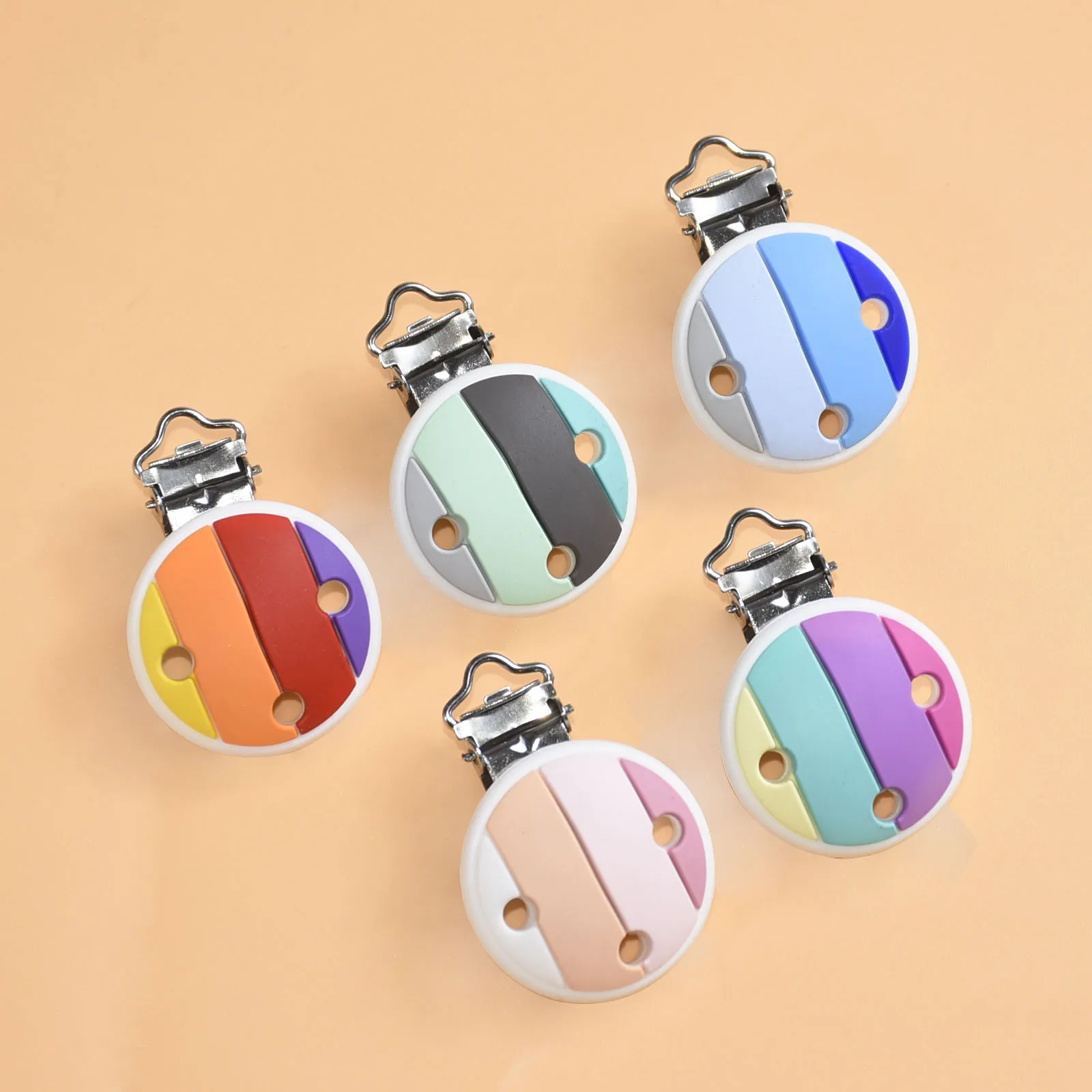 Clip de silicona para chupete, collar de dentici&oacute;n para beb&eacute;, herramienta de cuentas, accesorios redondos de coraz&oacute;n, arco&iacute;ris, bricolaje, 10 Uds.-0