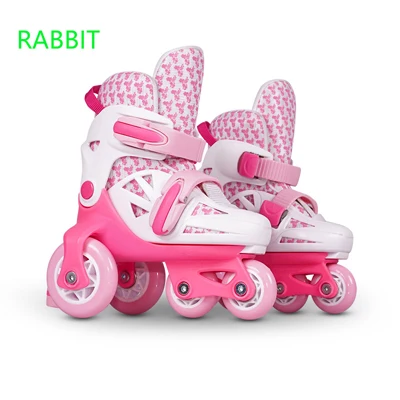 RABBIT EUR31-34 Дети милые стабильные слалом параллельные катания на коньках роликовые тормоза мигающая Обувь Регулируемая моющаяся Осенняя Предотвращение для девочек - Цвет: RABBIT EUR31-34