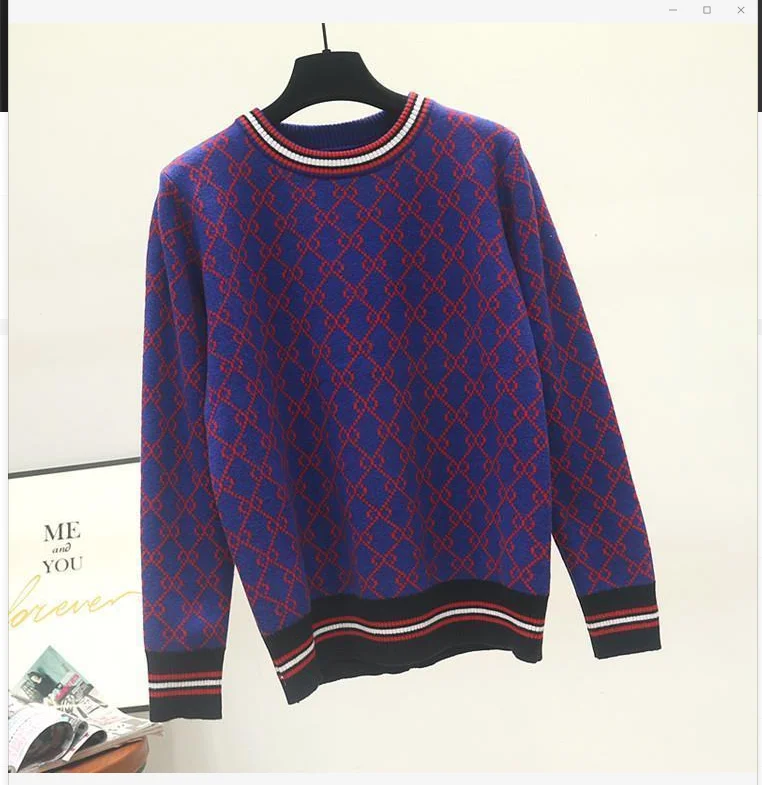 

Autumn And Winter New Loose Knit Sweater Korean Style Pullover Round Neck Geometric Clash Jacquard Casual Sweater Jumper