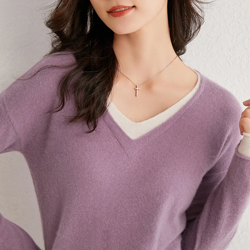 

Double V-neck Winter Sweaters Woman 100% Cashmere and Wool Knitting Pullovers Female 6Colors Long sleeve Fashion Soft Jumpers