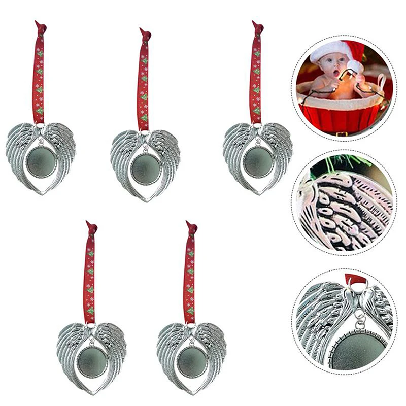 

2021 New Product 5pcs Angel Wing Shaped Pendents Christmas Tree Ornaments Heart Shape DIY Pendant