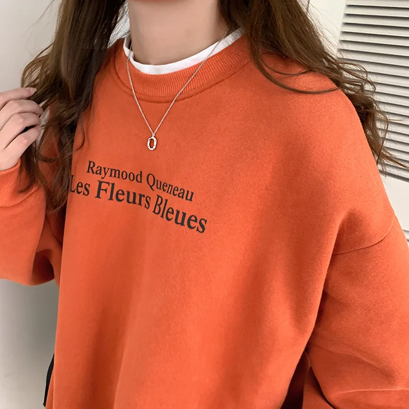 

Autumn and Winter Hot Sales Pure Color Monogram Fashion Plush Thickened Warm Ladies Languid Style Long Sleeve Hoodies 48091530