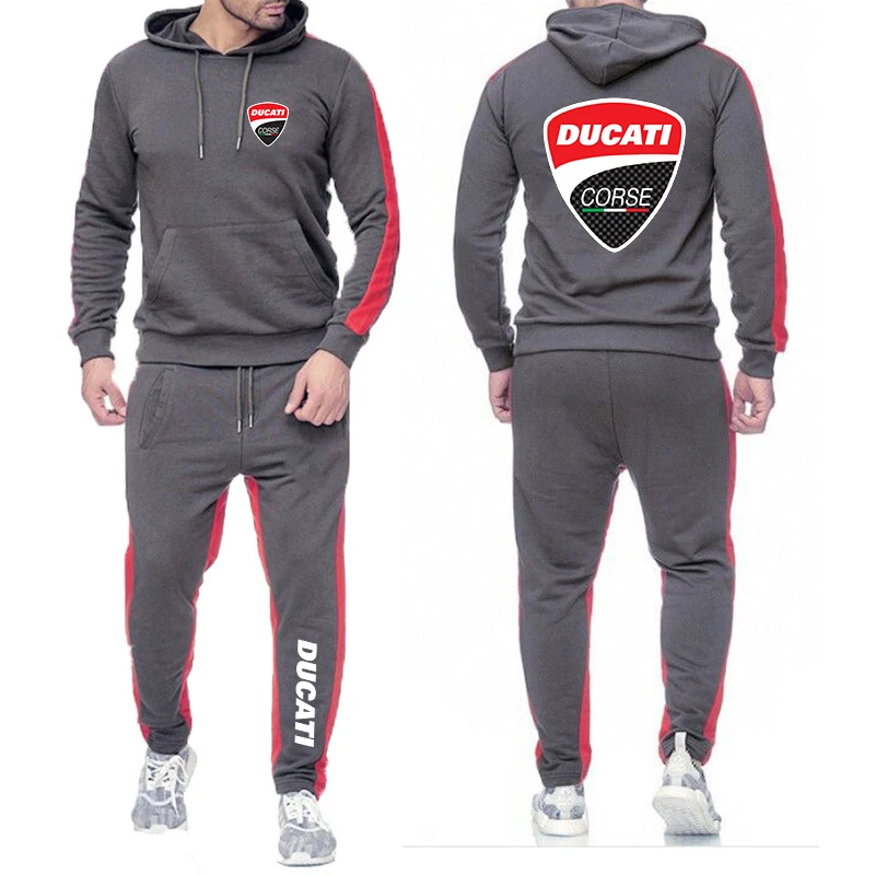 

2021 Mens Ducati Logo 2 Pieces Sets Tracksuit Hooded Sweatshirt+pants Pullover Popular Hoodie Sportwear Suit Casual Mans
