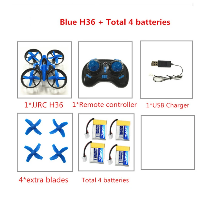 Blue 4 Радиоуправляемый вертолет JJRC H36 мини-Дрон 2,4 ГГц 6-Axis Gyro Безголовый режим один ключ возврата RC Квадрокоптер с дистанционным управлением VS JJRC H8 мини H20 Дрон - Цвет: Blue 4