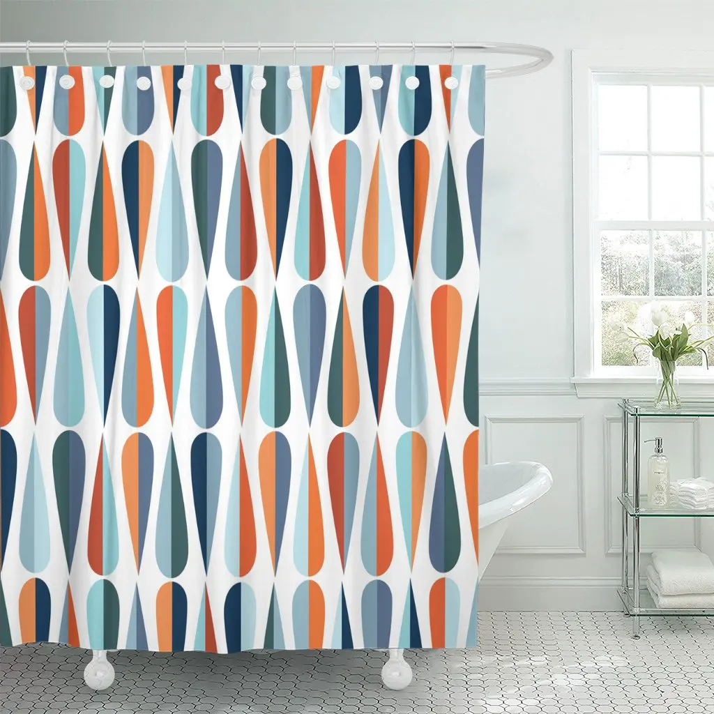 

Shower Curtain Mid Century Modern Retro with Drop Shapes in Tones Abstract for All and Purposes Waterproof Polyester Fabric Set