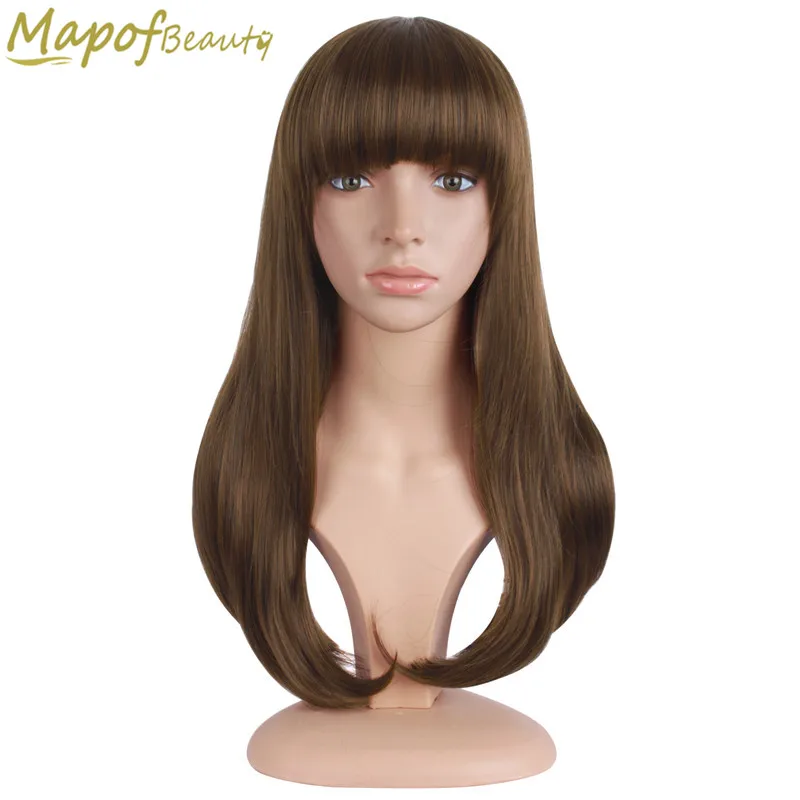 MapofBeauty, 20 дюймов, Длинные прямые парики для женщин, натуральный коричневый, черный, розовый, парик, термостойкие синтетические волосы, шт, челка, парик для косплея