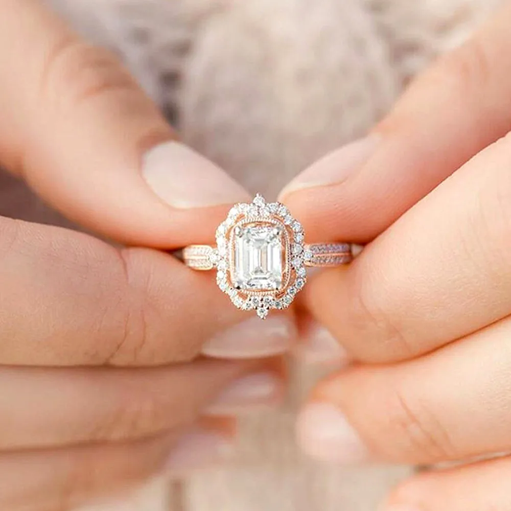 

18k rose gold color AAA zircon diamonds gemstones rings for women fashion engagement band jewelry bijoux bague gifts accessory