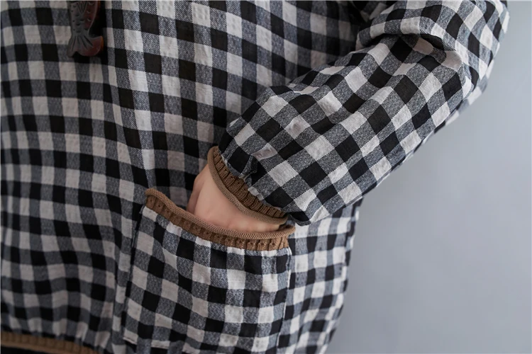 

Spring Women Loose Casual Cotton and linen Shirt Plaid V-neck Long Sleeve Tops Women Simple Pullover Blouse