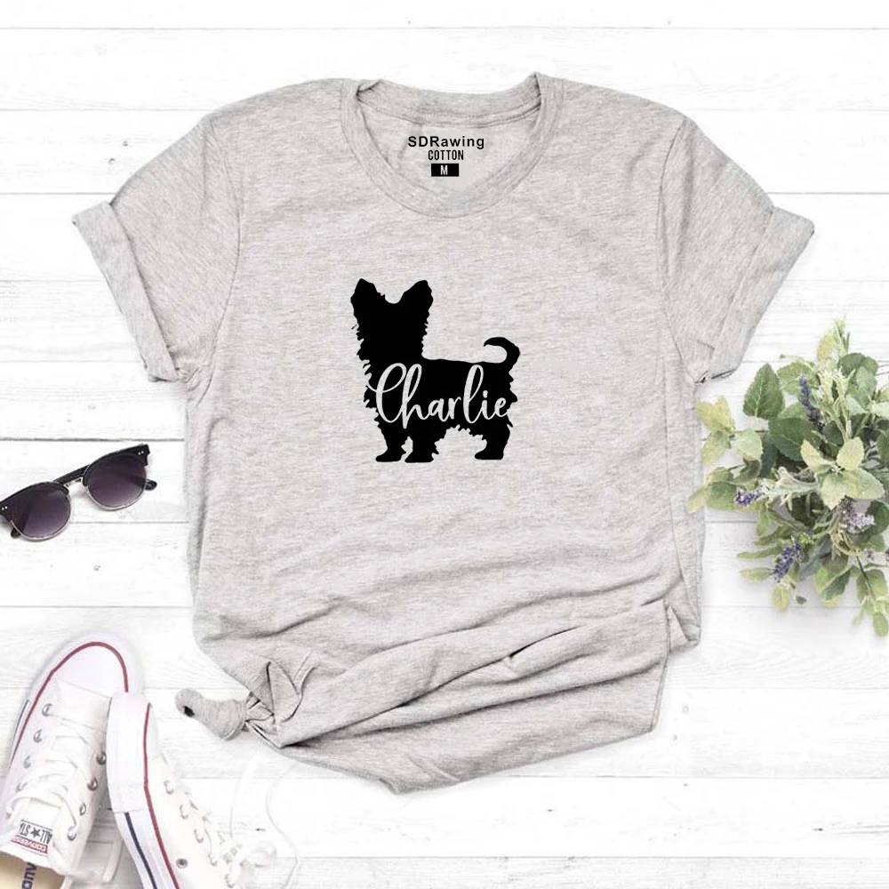 Harajuku Yorkshire Terrier Yorkie Dog Mom Funny Graphic Logo tees Cotton T-shirt for dog lover Girls Tops Woman Clothing | Женская