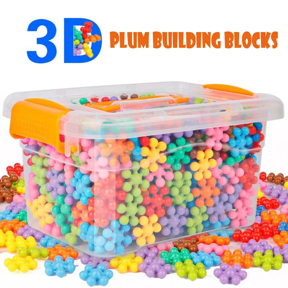 Bloques de interconexi&oacute;n 3D para ni&ntilde;os, 600 unids/caja, bloques de construcci&oacute;n, tabletas de ciruela, juguetes de escritorio DIY-1