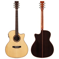 solid spruce wood top electric acoustic guitar 40 inch 6 strings natural color high gloss finish 20f cutaway design folk guitar
