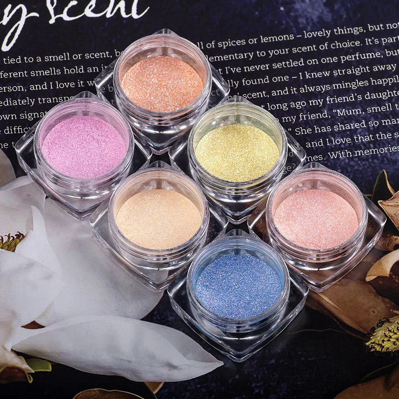 

6pcs Nail Glitter Powder Neon Shimmer Mirror Mermaid Dipping Aurora Ice Transparent Nail Chrome Pigment Dust Polish Decorations