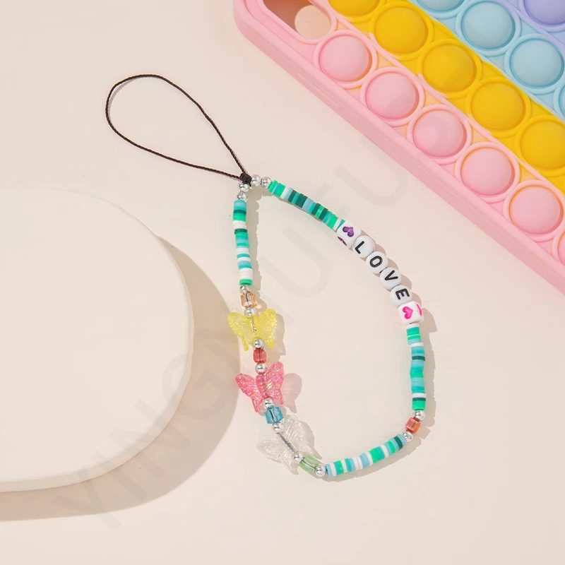 Rainbow Soft Pottery Acrylic Mobile Phone Lanyard Short Anti-lost Ladies Mobile Phone Chain Key Lanyard