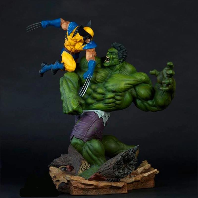 

Disney The Avengers The Hulk Super Hero VS Wolverine Battle Statue Action Figure Model Toys Desk Decoration Collection Gift