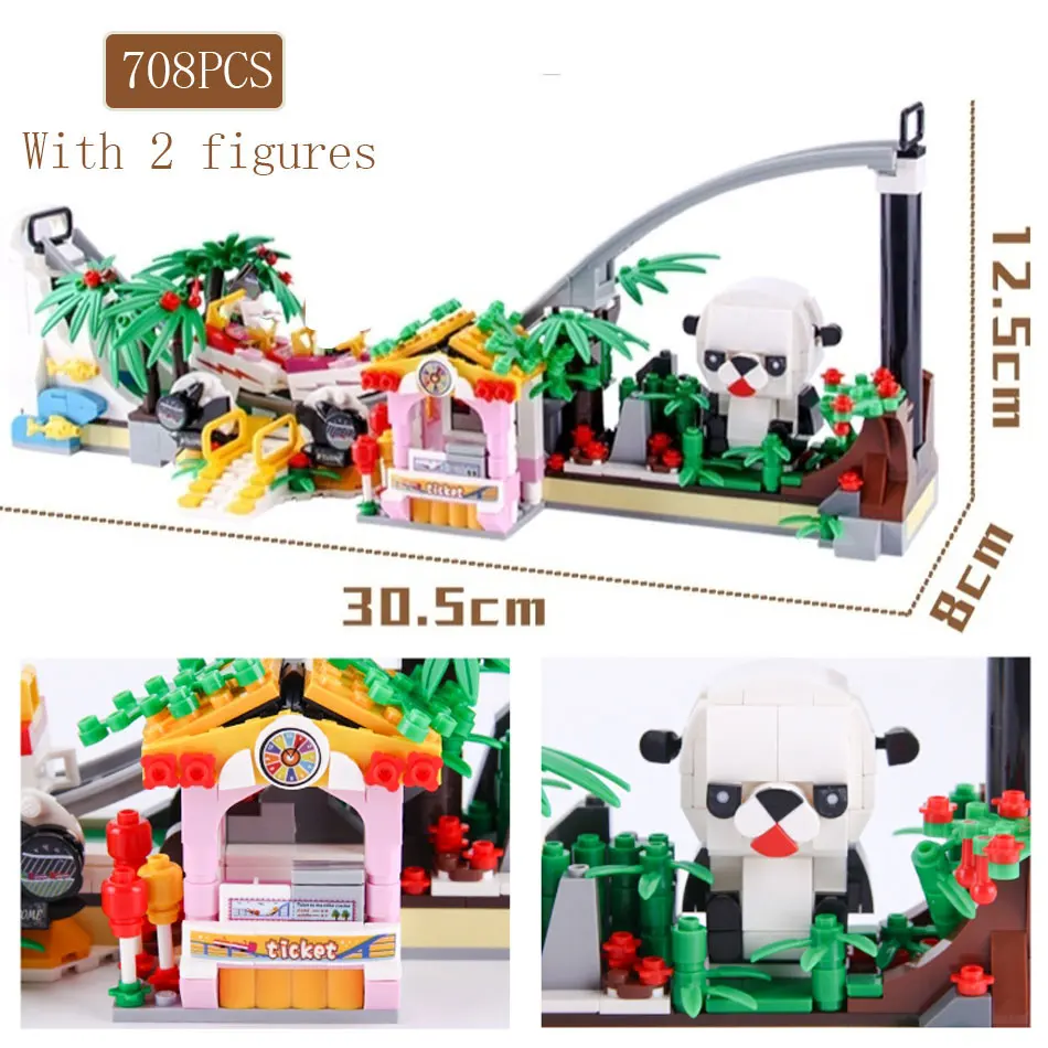 

708pcs Mini Roller Coaster Micro Building Blocks Amusement Park Friends City Bricks with 2 figures Toys for Children Gift