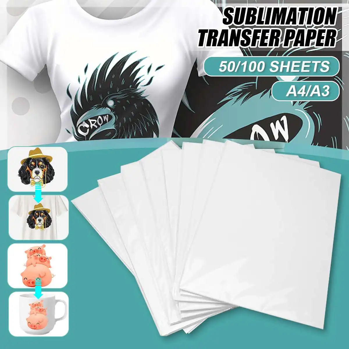 

50/100Pcs Sublimation Transfer Paper A3/A4 Paper Heat Thermal Transfer Printing Paper Stickers With Heat Press For t-shirt Plate