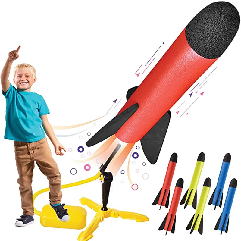 

Kid Air Pump Jump Stomp Blower Foam Gun Model Launch Launcher Rocket Pop Up Toy Sports Toys For Boys Kids Children Baby Girls