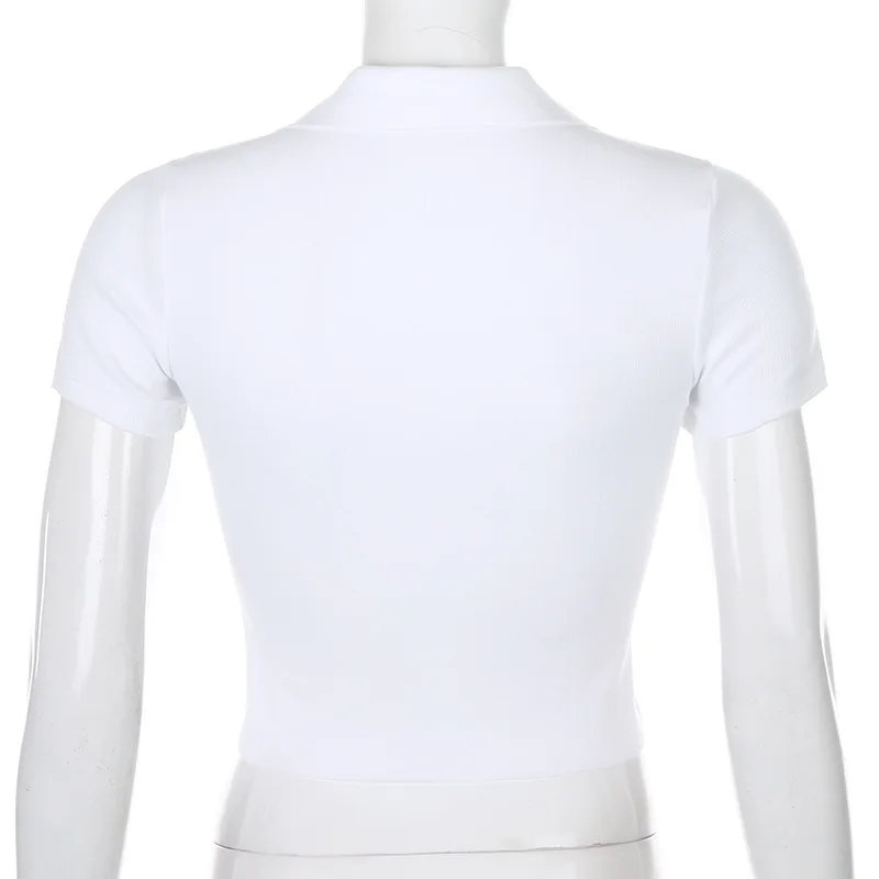 

Y2K Street clothing, white knitted shorts, retro short sleeve round neck T-shirt, single breasted fashion in 1990s goth