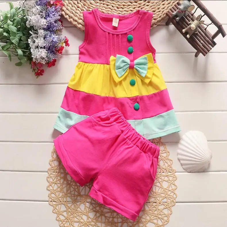 Baby girls clothes set summer new fashion sleeveless plaid tops+shorts 2pcs infant toddler outfits 1-4Y children clothing | Мать и