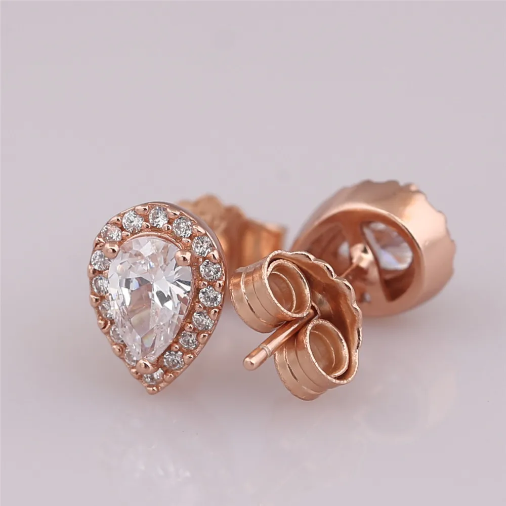 

925 Sterling Silver pan Earring Gold Radiant Teardrop Studs Earring With Crystal For Women Wedding Gift Fashion Jewelry