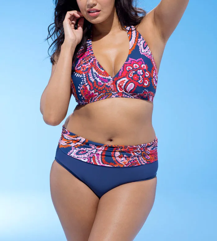 Женский купальник большого размера бикини с цветочным принтом и завышенной