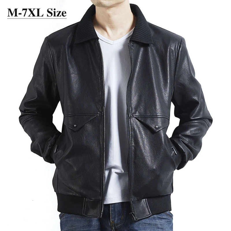 

Autumn Winter Men's Black PU Leather Jacket Plus Size 5XL 6XL 7XL Loose Casual Windproof Warm Lapel Leather Coat Male Brand